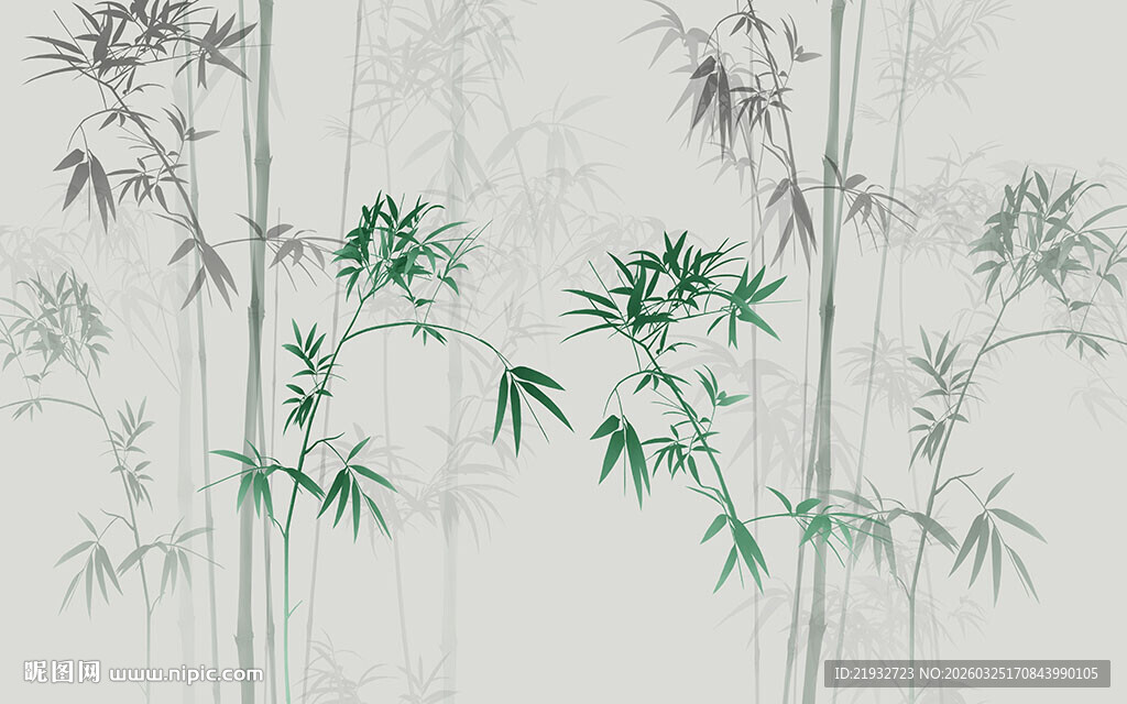 新中式水墨竹子电视背景墙装饰画