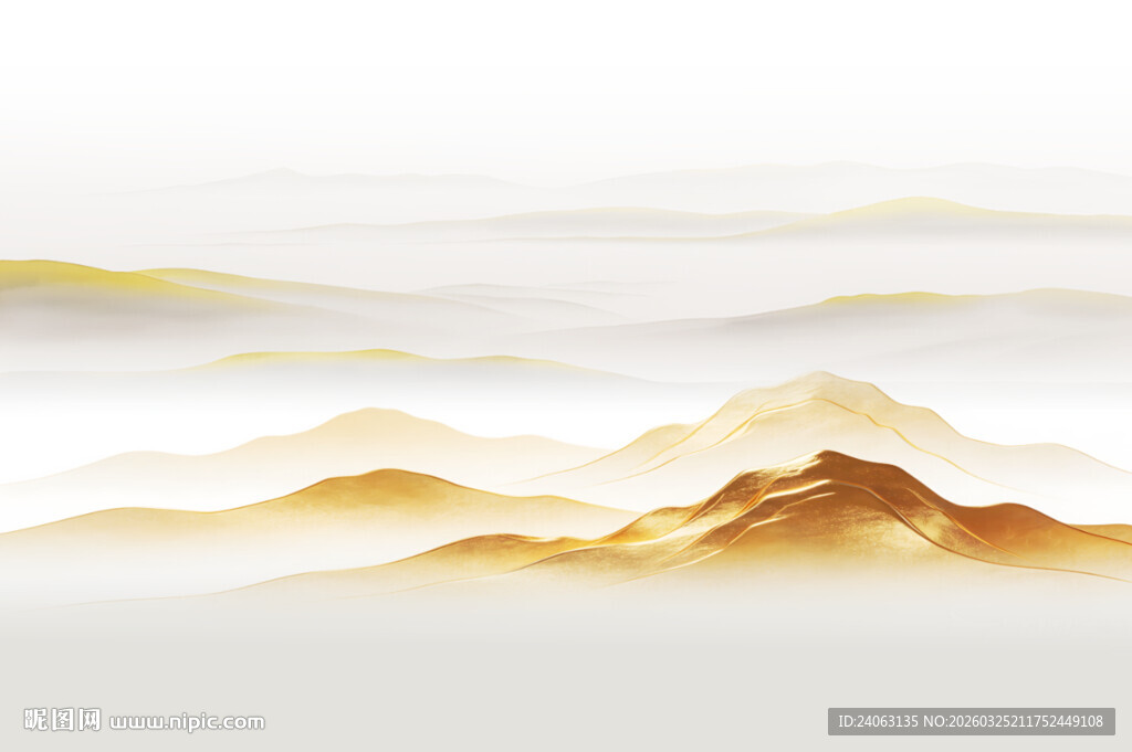 金色水墨山水意境背景墙