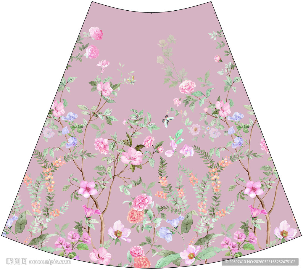 粉色花卉图案半身裙