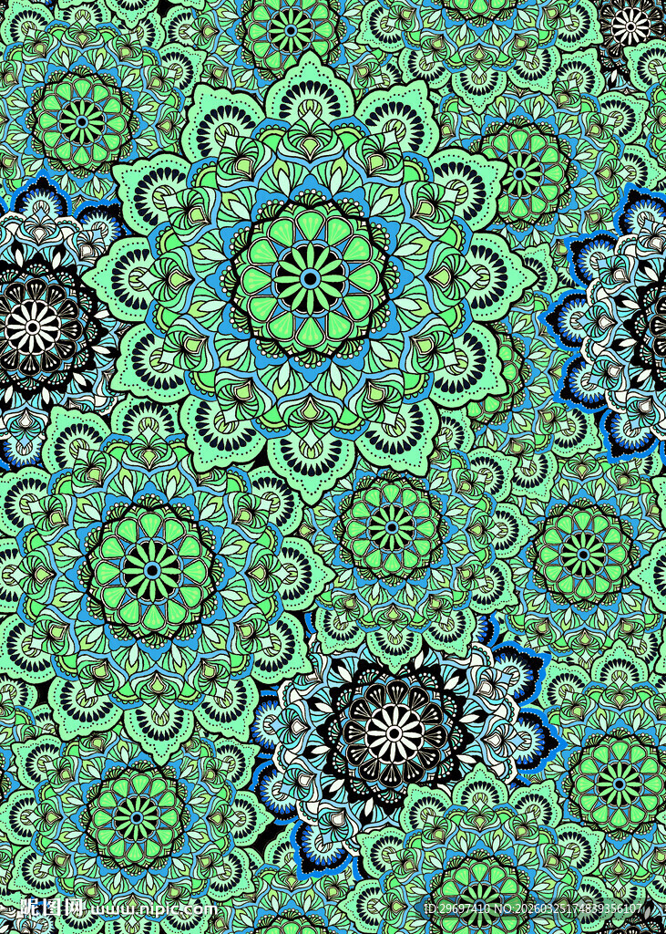 绿色曼陀罗花纹图案背景