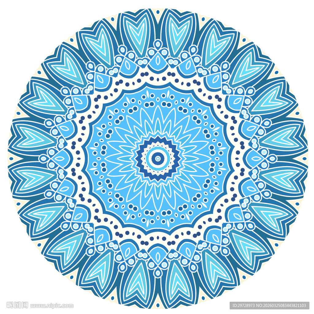 蓝色曼陀罗花纹艺术图案