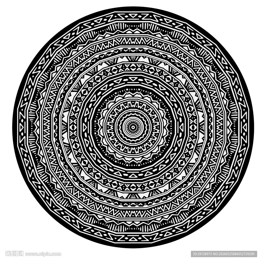 圆形黑白波西米亚风图案