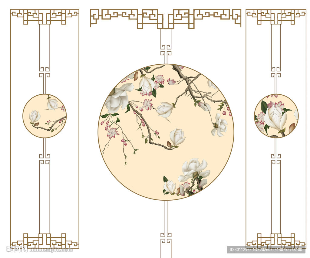 中式花鸟圆形装饰画图案