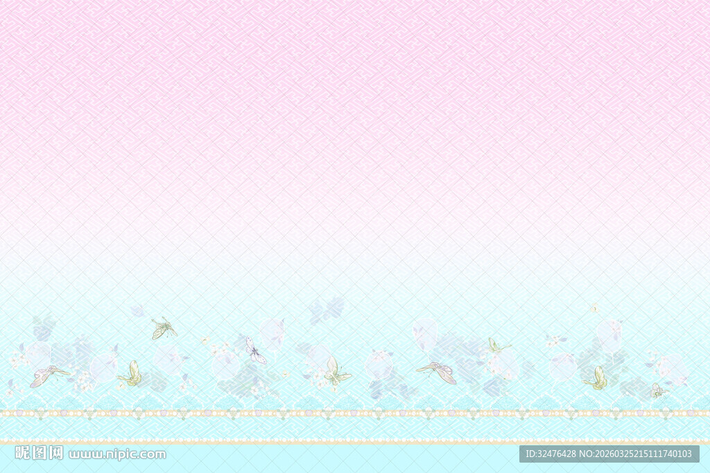 淡粉淡蓝花卉边框汉服