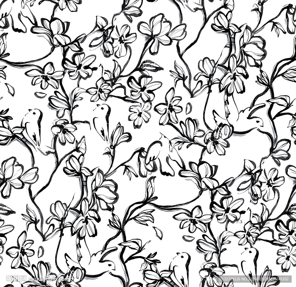 黑白花卉图案纹理背景