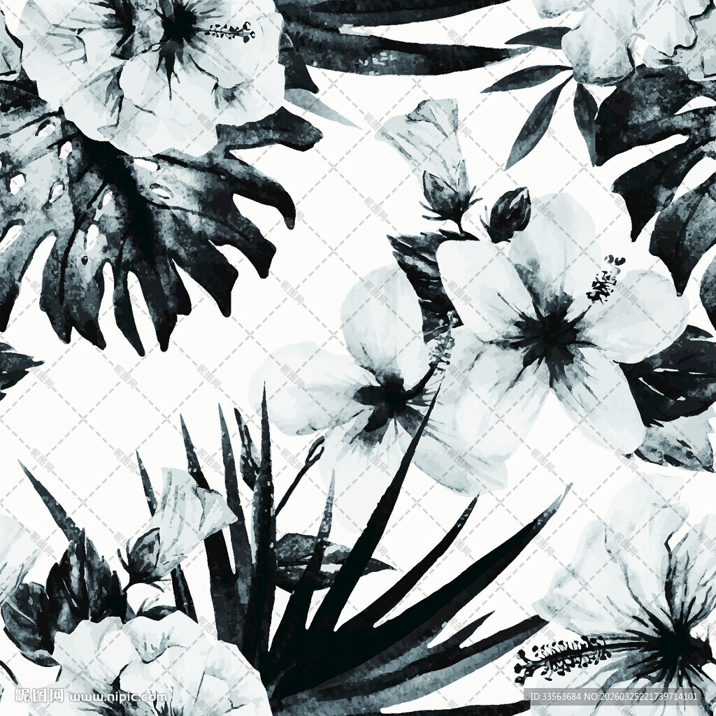 黑白花卉图案