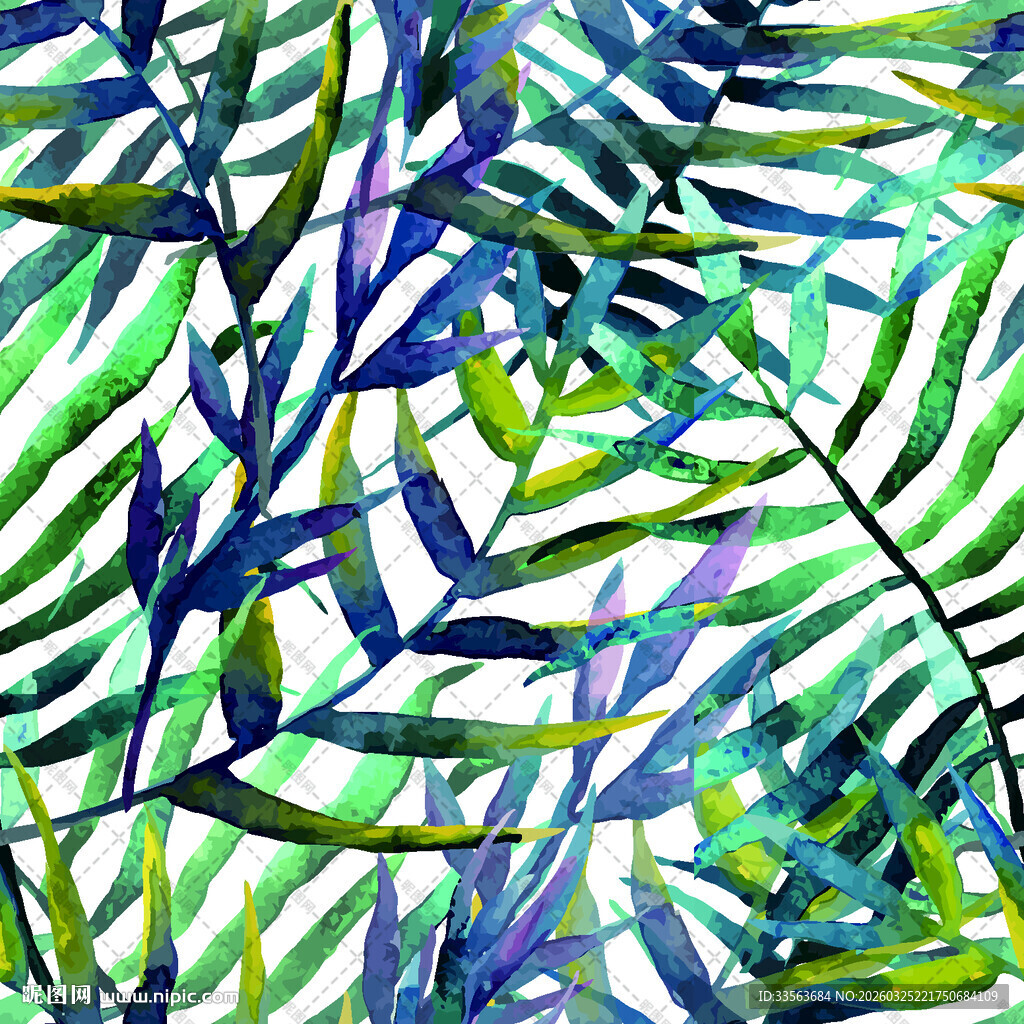 水彩绘就的斑斓植物叶片