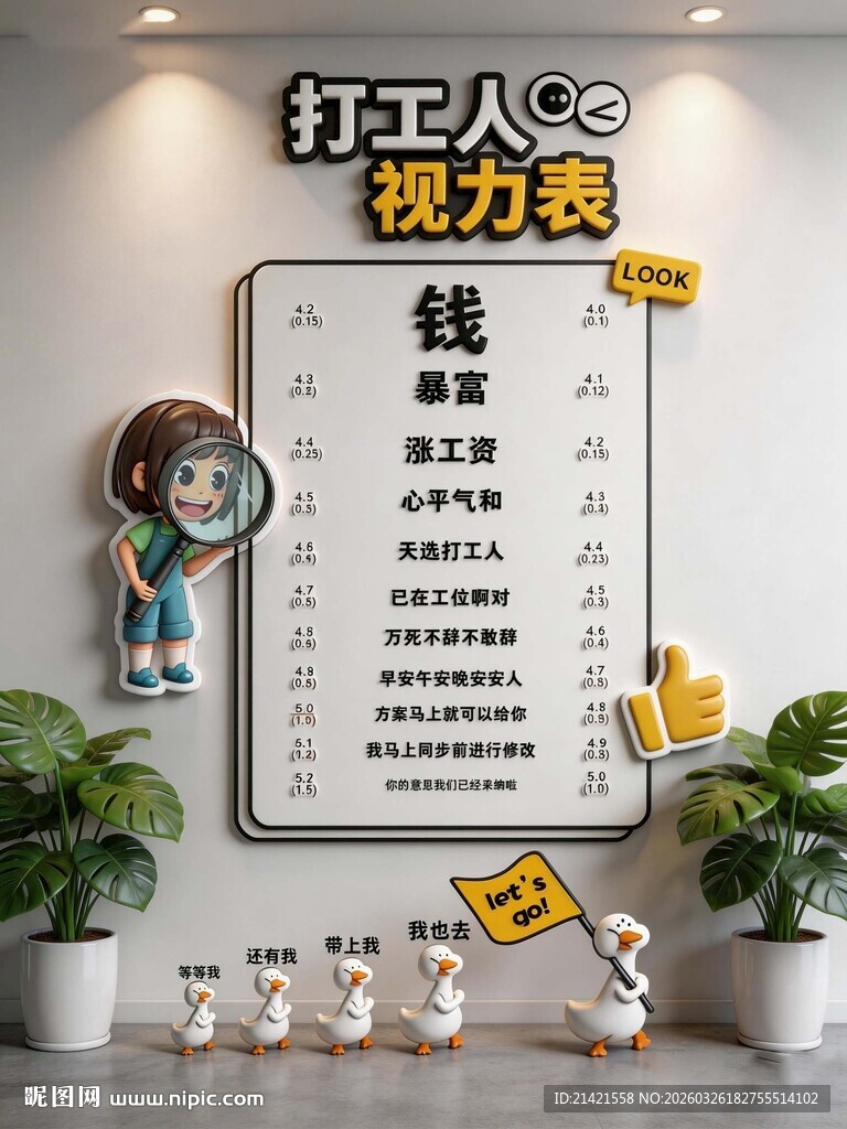 打工人视力表趣味展示