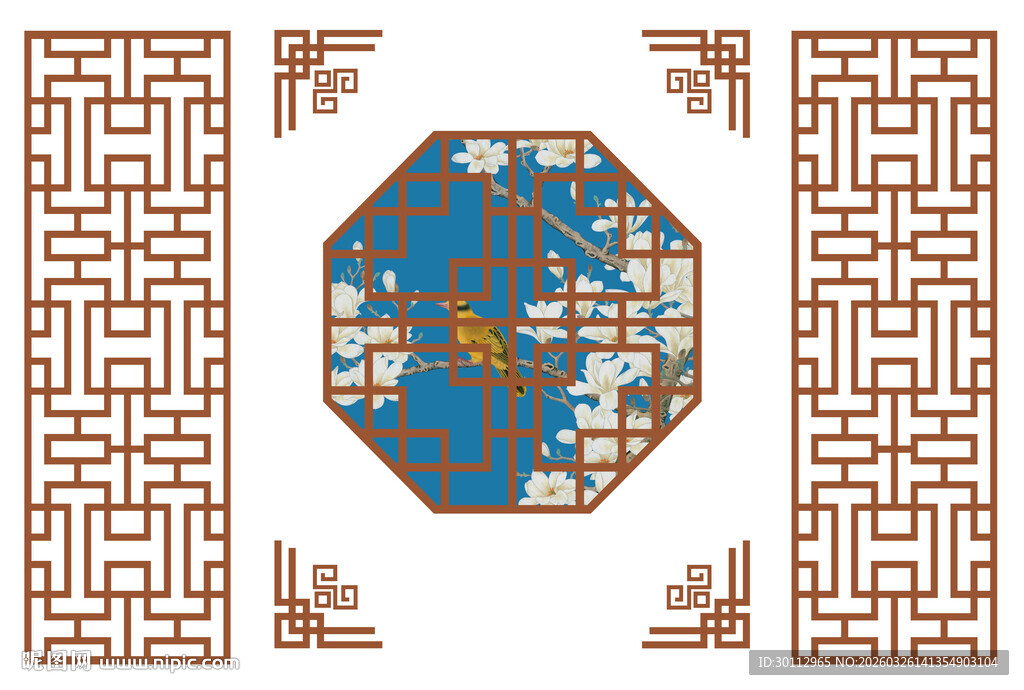 中式传统八角花纹装饰图案