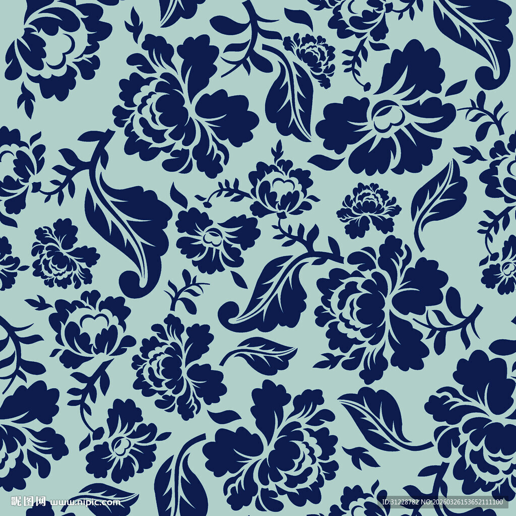蓝底花卉图案纹理