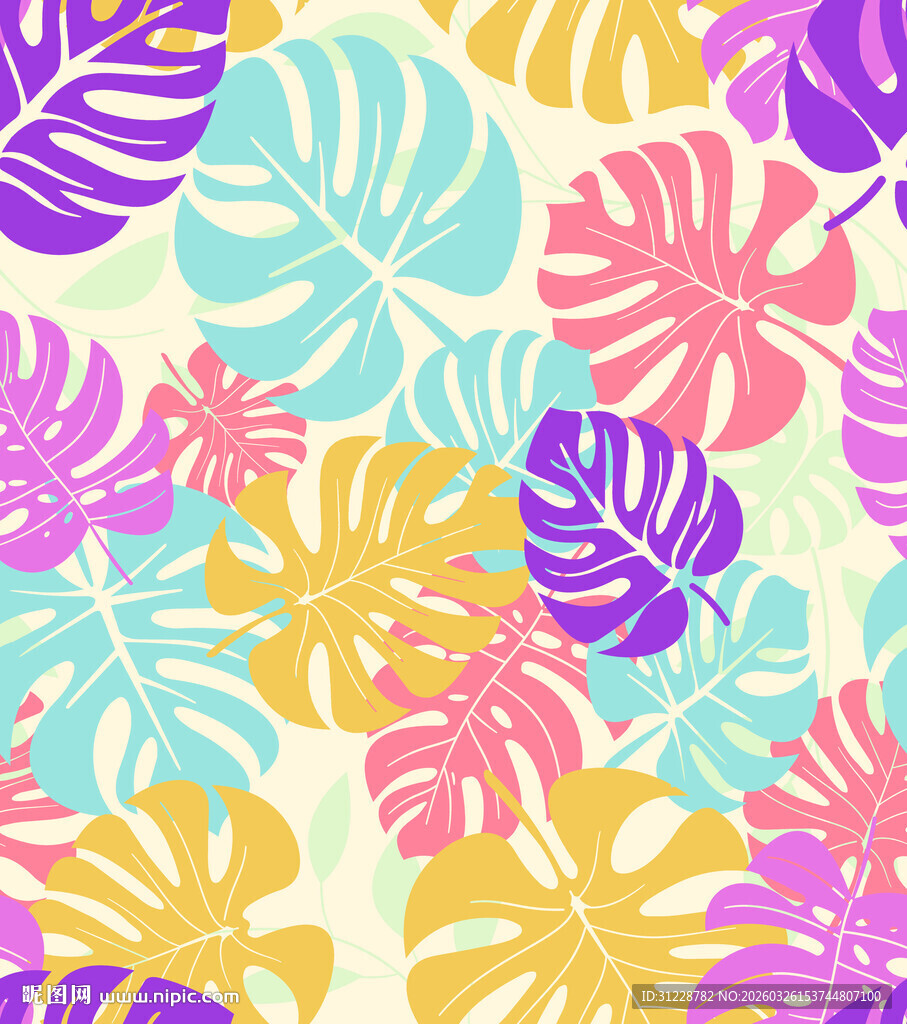 多彩热带植物叶图案背景