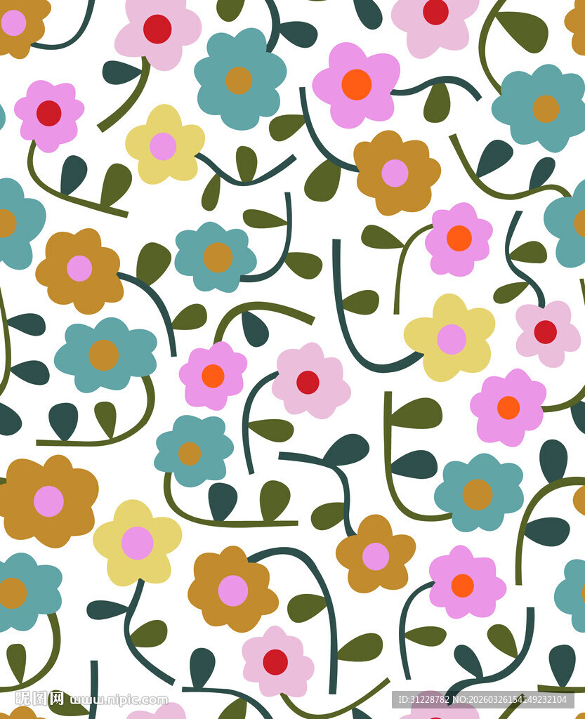 多彩花卉无缝图案背景