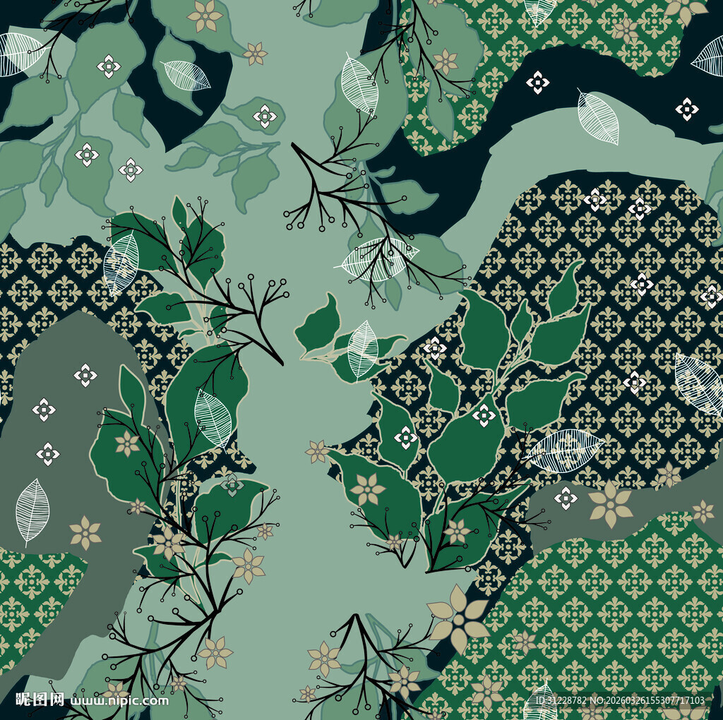 清新绿植几何图案纹理