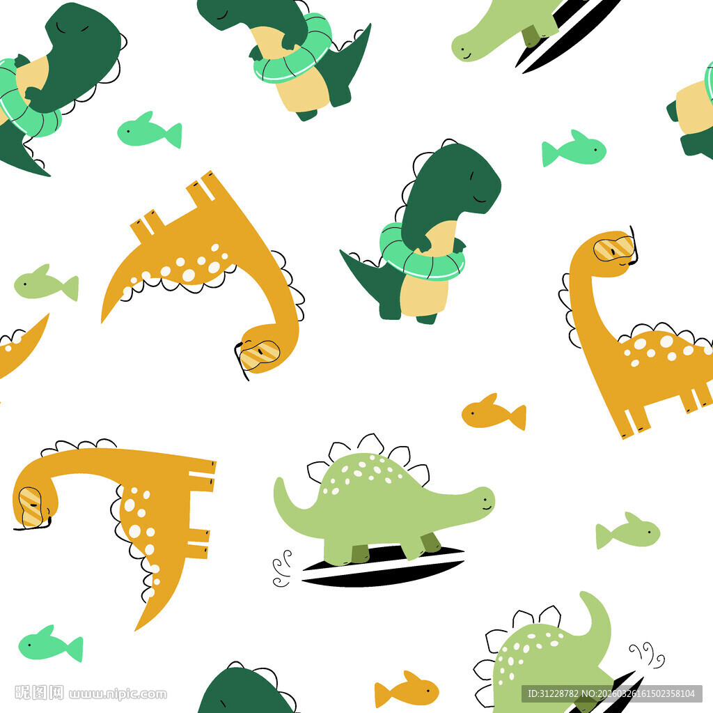 可爱恐龙图案无缝背景