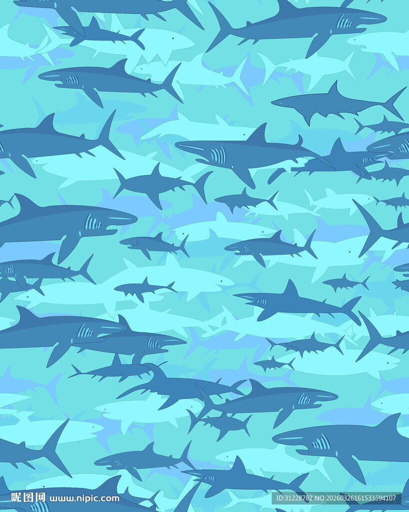 蓝色海洋鲨鱼图案背景