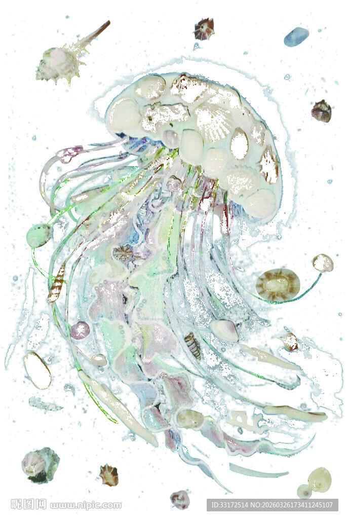 梦幻水母插画艺术作品