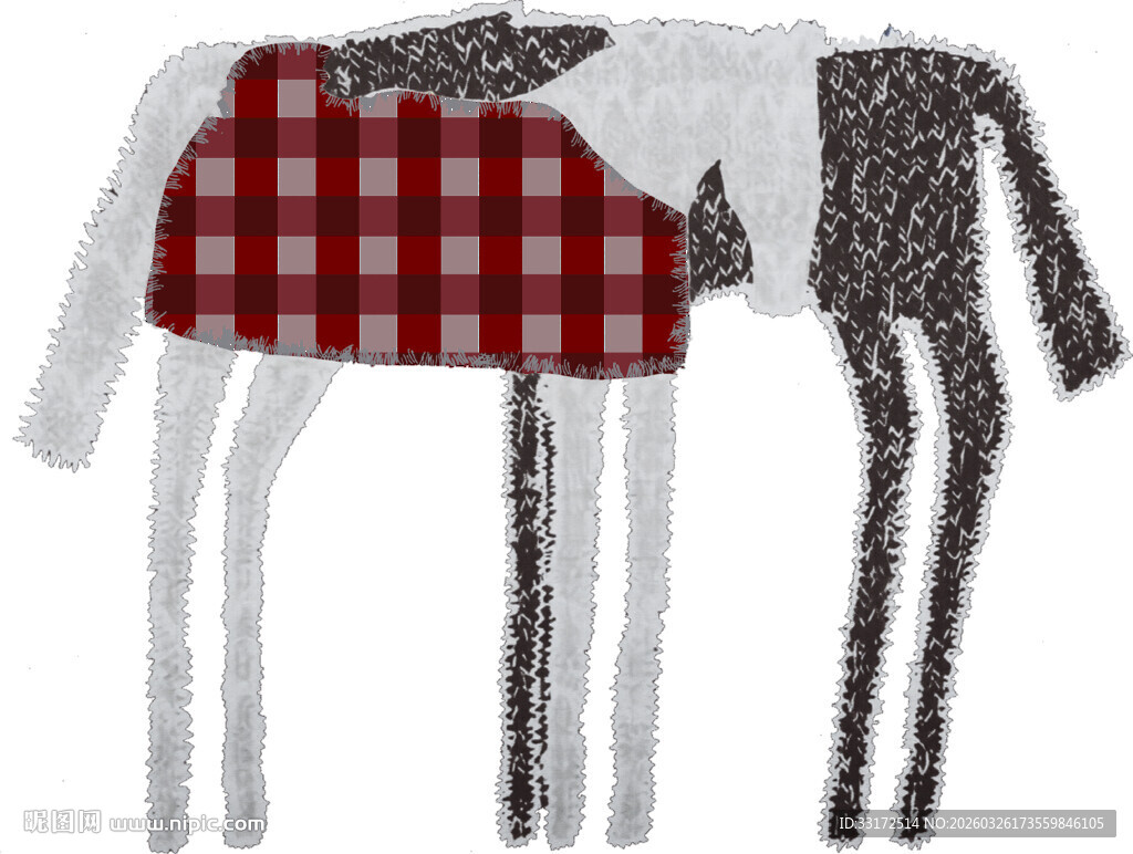 格子图案装饰的黑白小马