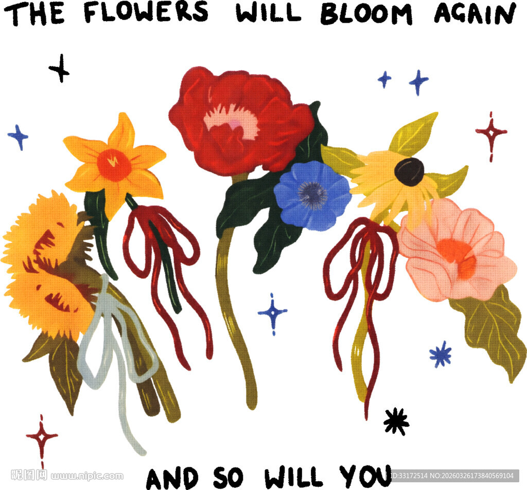 手绘花卉图案与励志话语