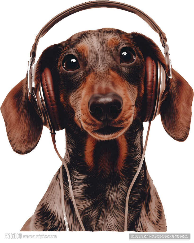 戴耳机的可爱腊肠犬