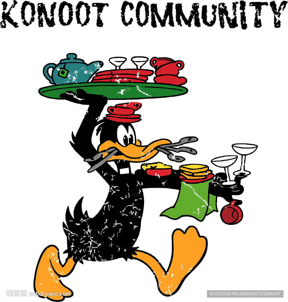 卡通鸭子服务员上菜场景