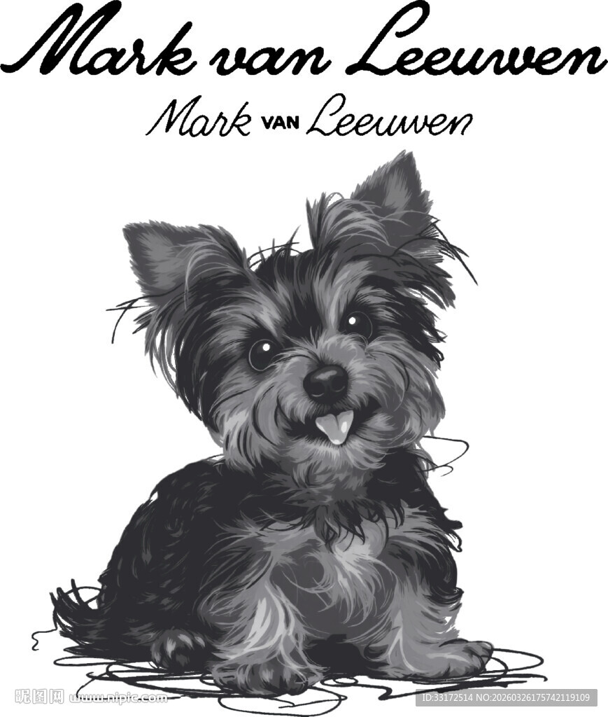 可爱约克夏小狗插画