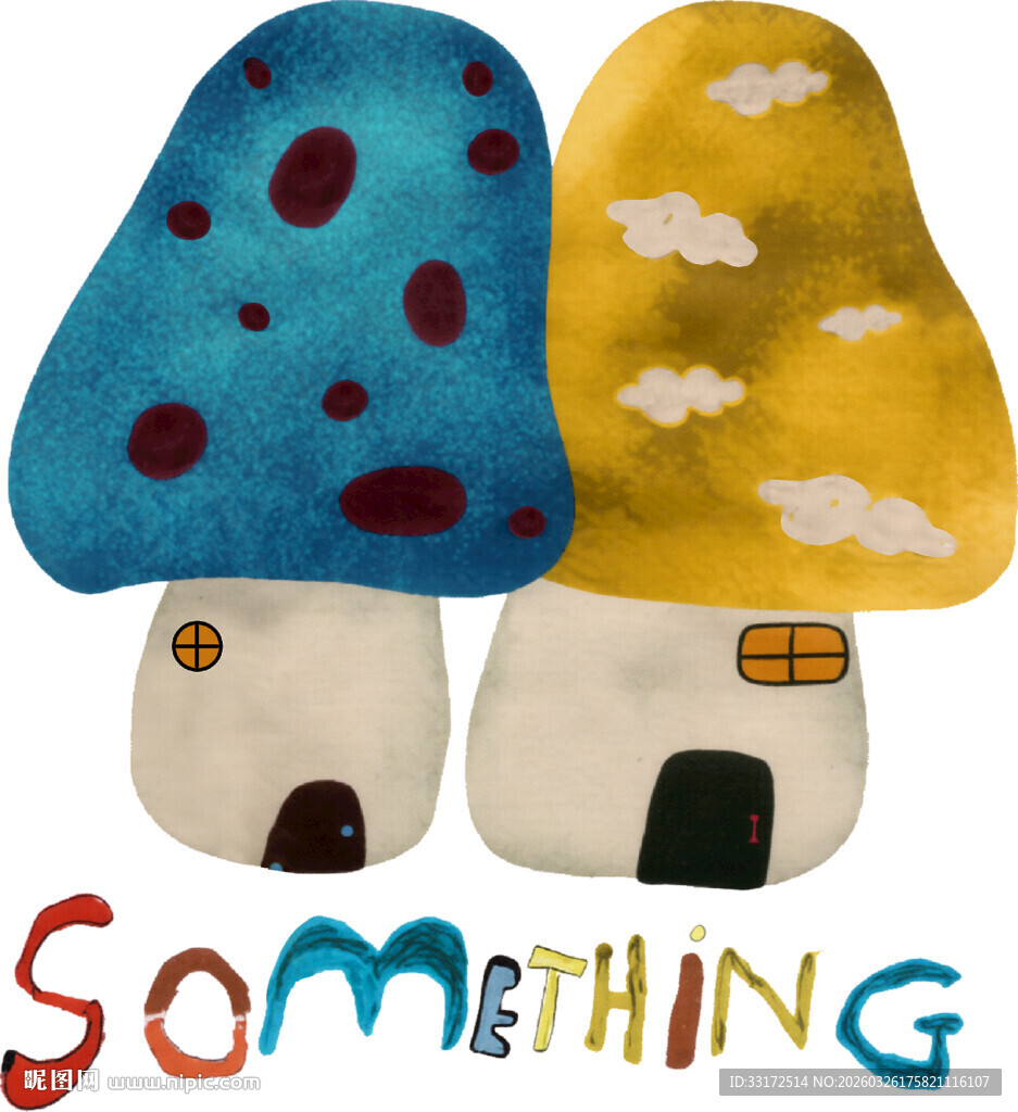 彩色蘑菇小屋插画