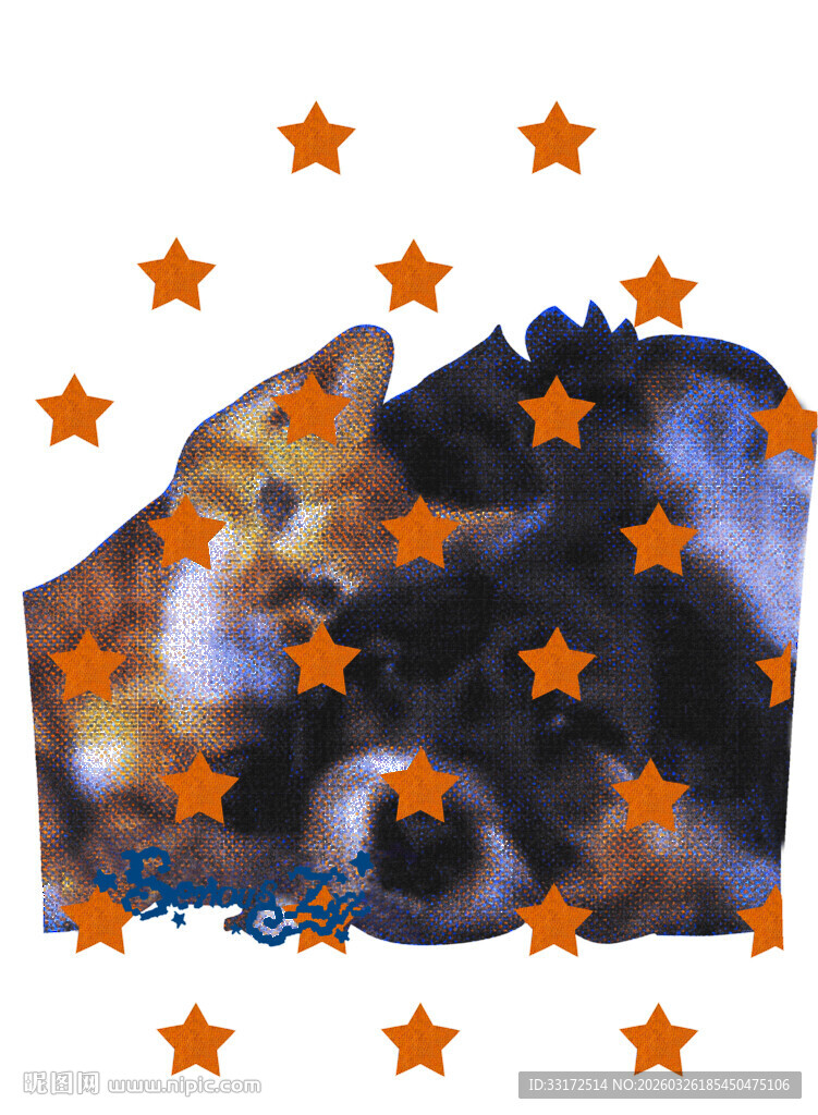 星空猫咪与橙色星星图案