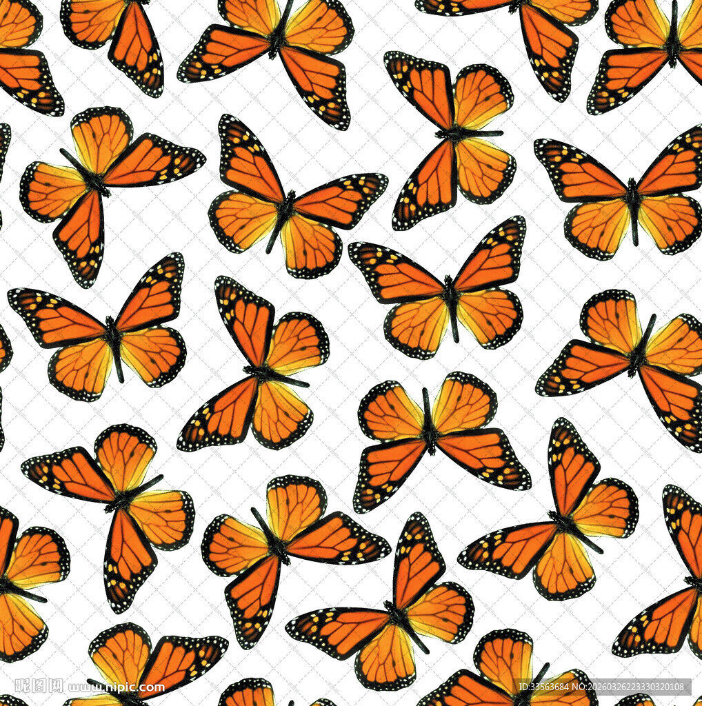 橙色蝴蝶无缝图案背景