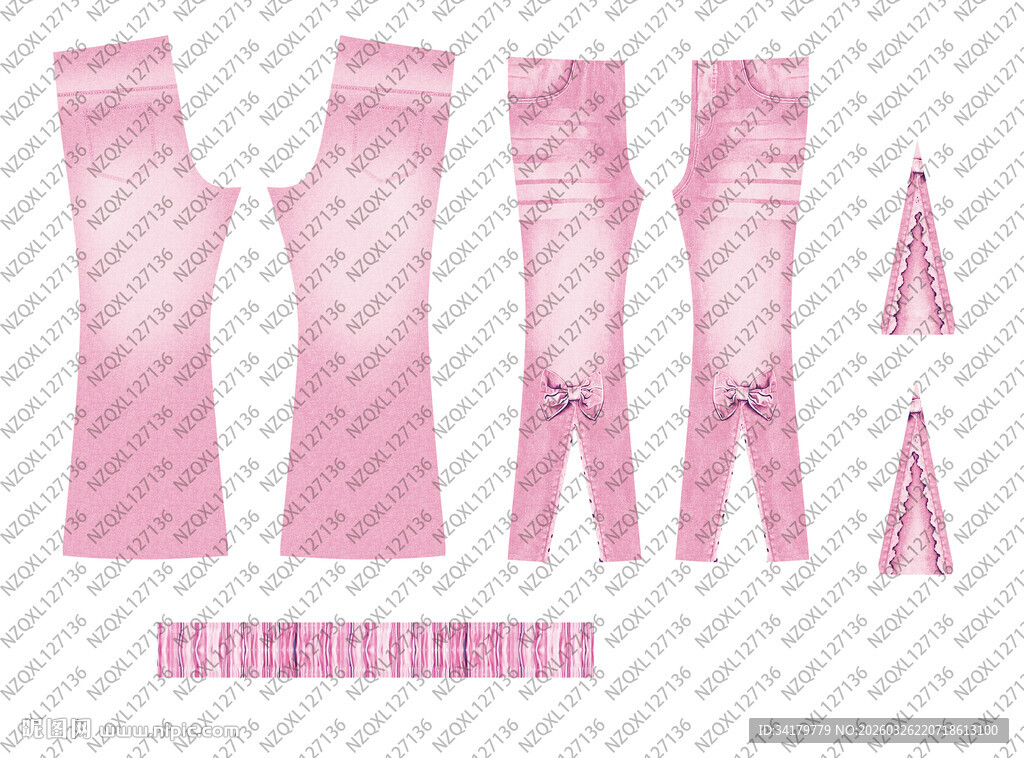 粉色牛仔服装设计稿