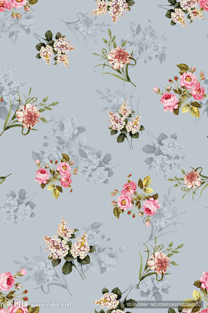 浅蓝底花卉图案布料