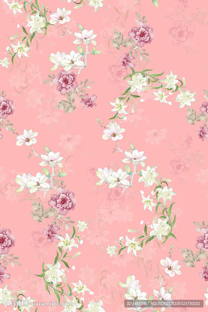 粉色花卉图案布料纹理