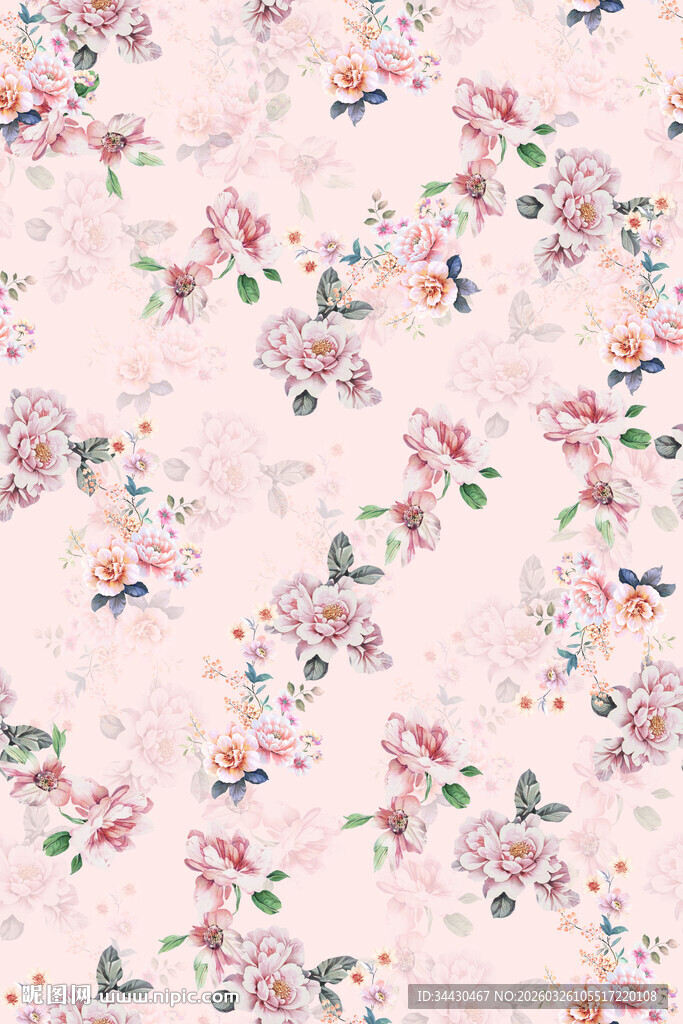粉色花卉图案布料纹理