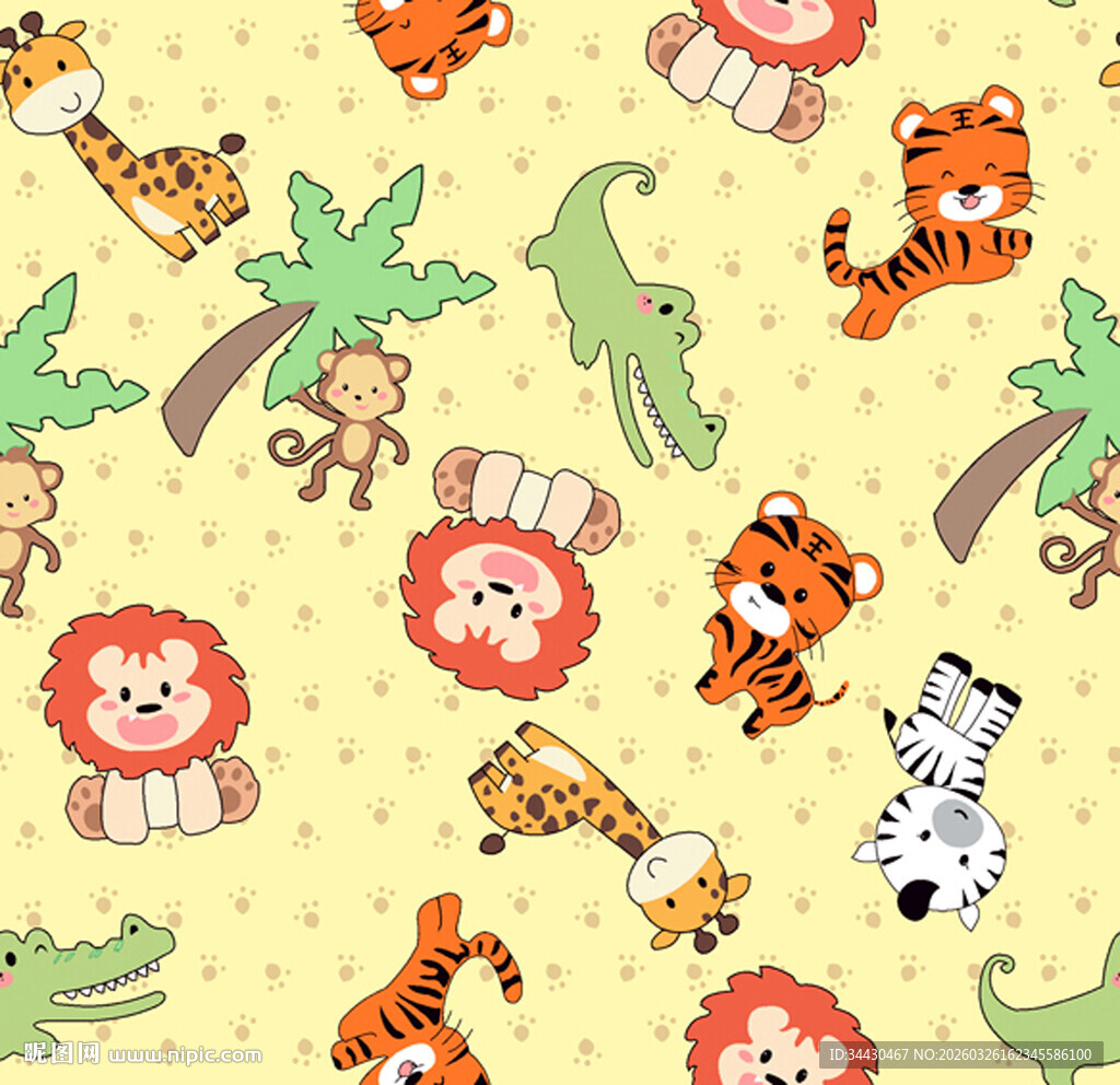 动物图案的可爱卡通背景