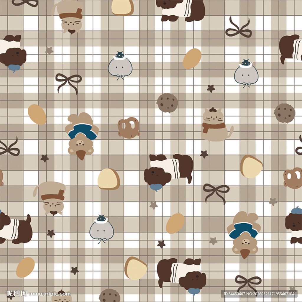 卡通动物格子图案背景
