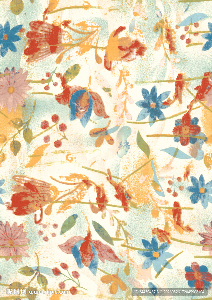 多彩花卉小鸟图案背景