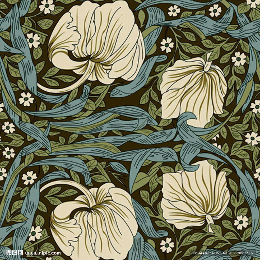 复古花卉图案织物设计