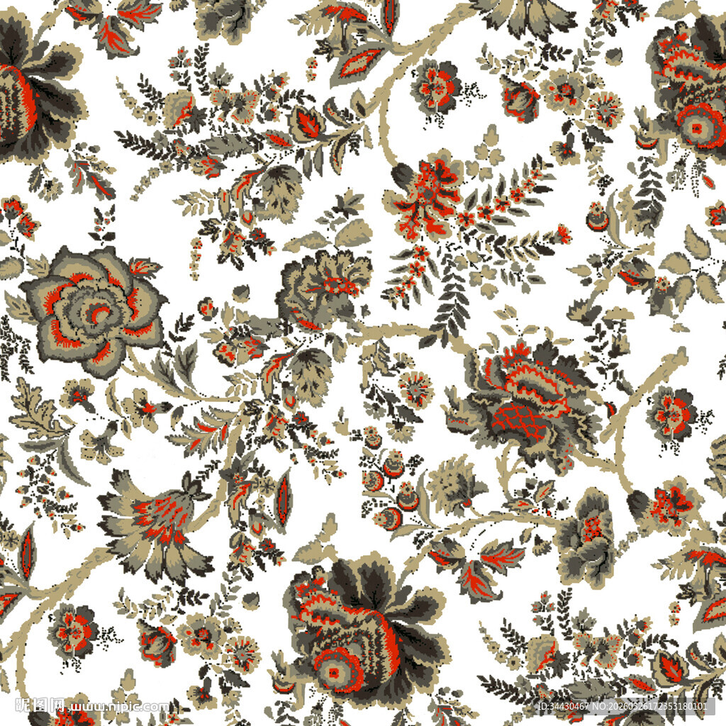 花卉图案的精美布料纹理