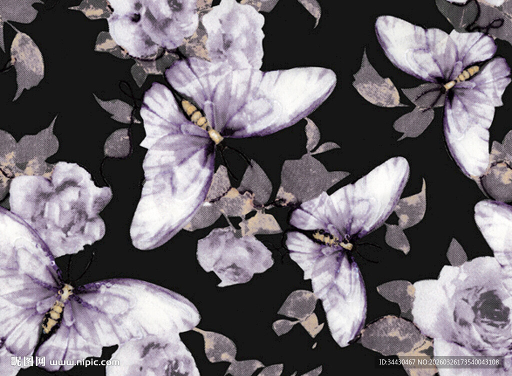 蓝紫花卉蝴蝶图案背景