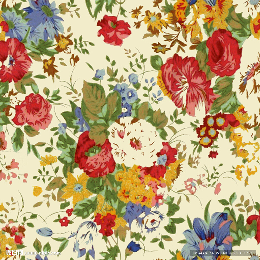 多彩花卉图案布料纹理