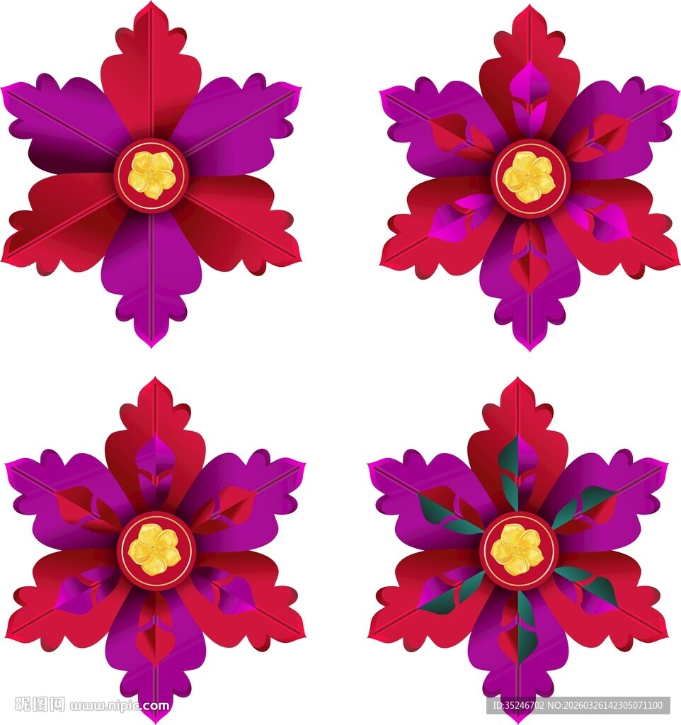 四朵绚丽多彩花朵图案