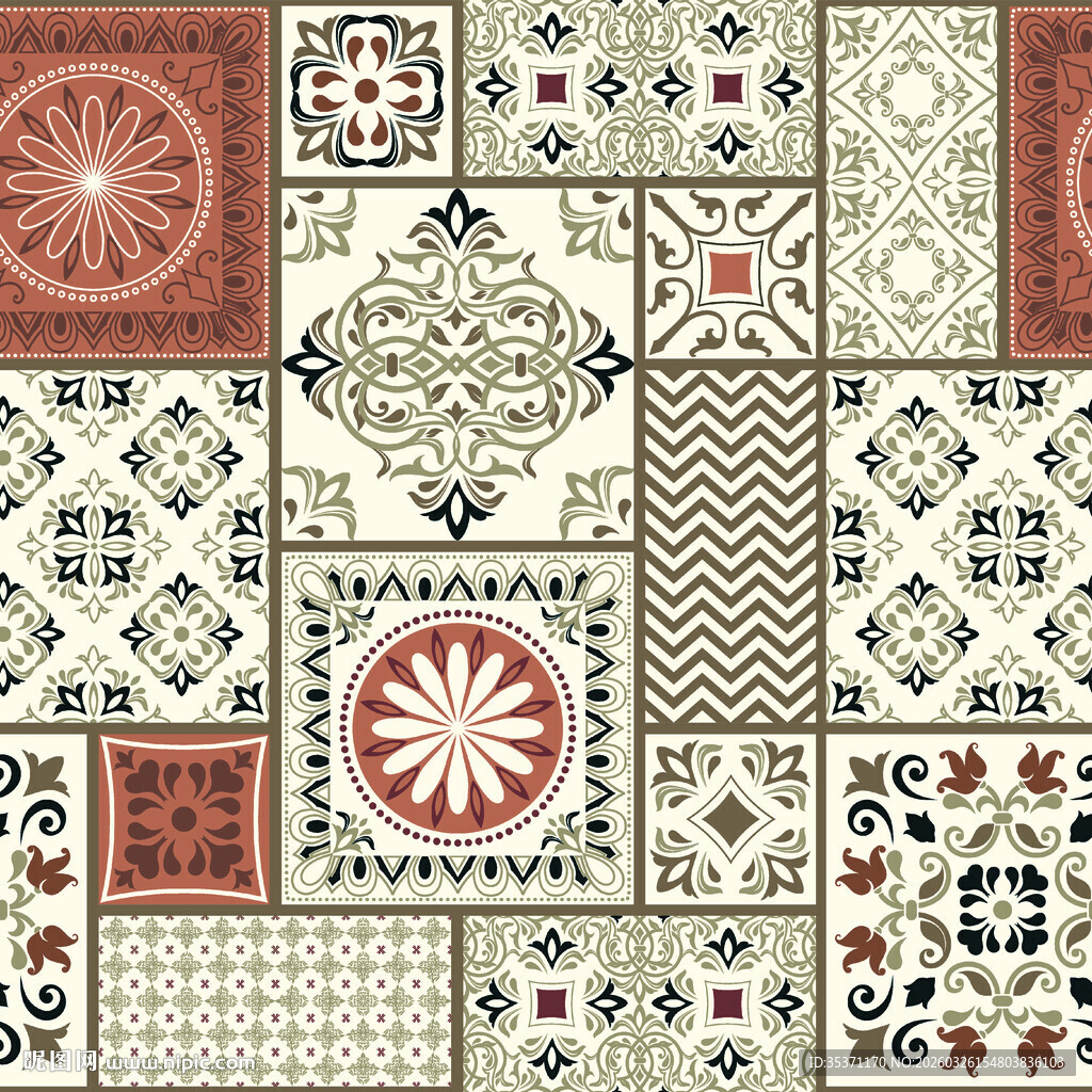 复古几何花纹瓷砖图案设计