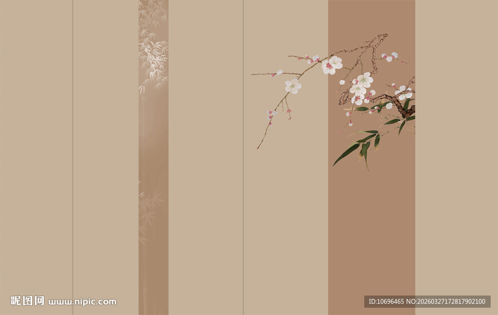 宋式美学意境竹子拼色花鸟背景墙