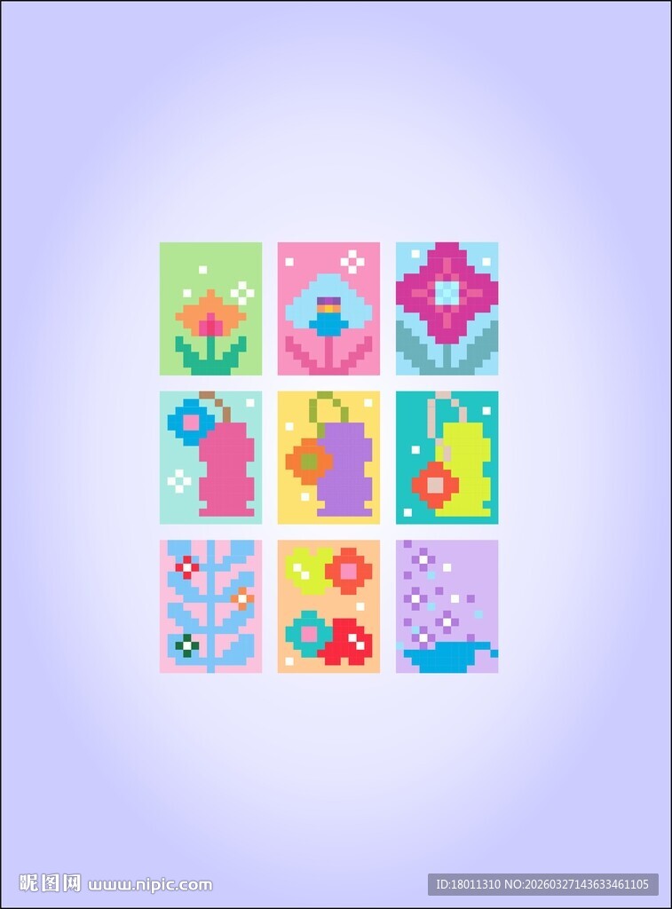 多彩卡通图案组合拼豆像素