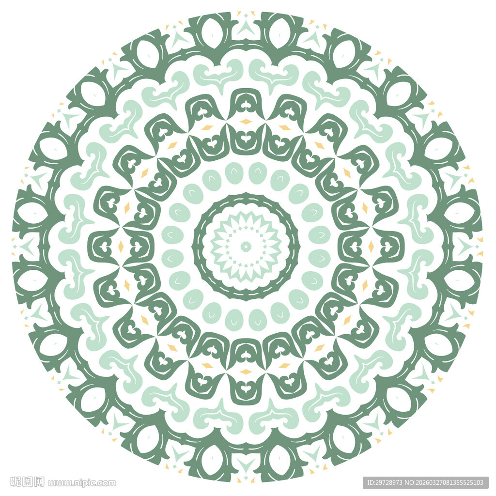 浅绿色圆形花纹曼陀罗图案