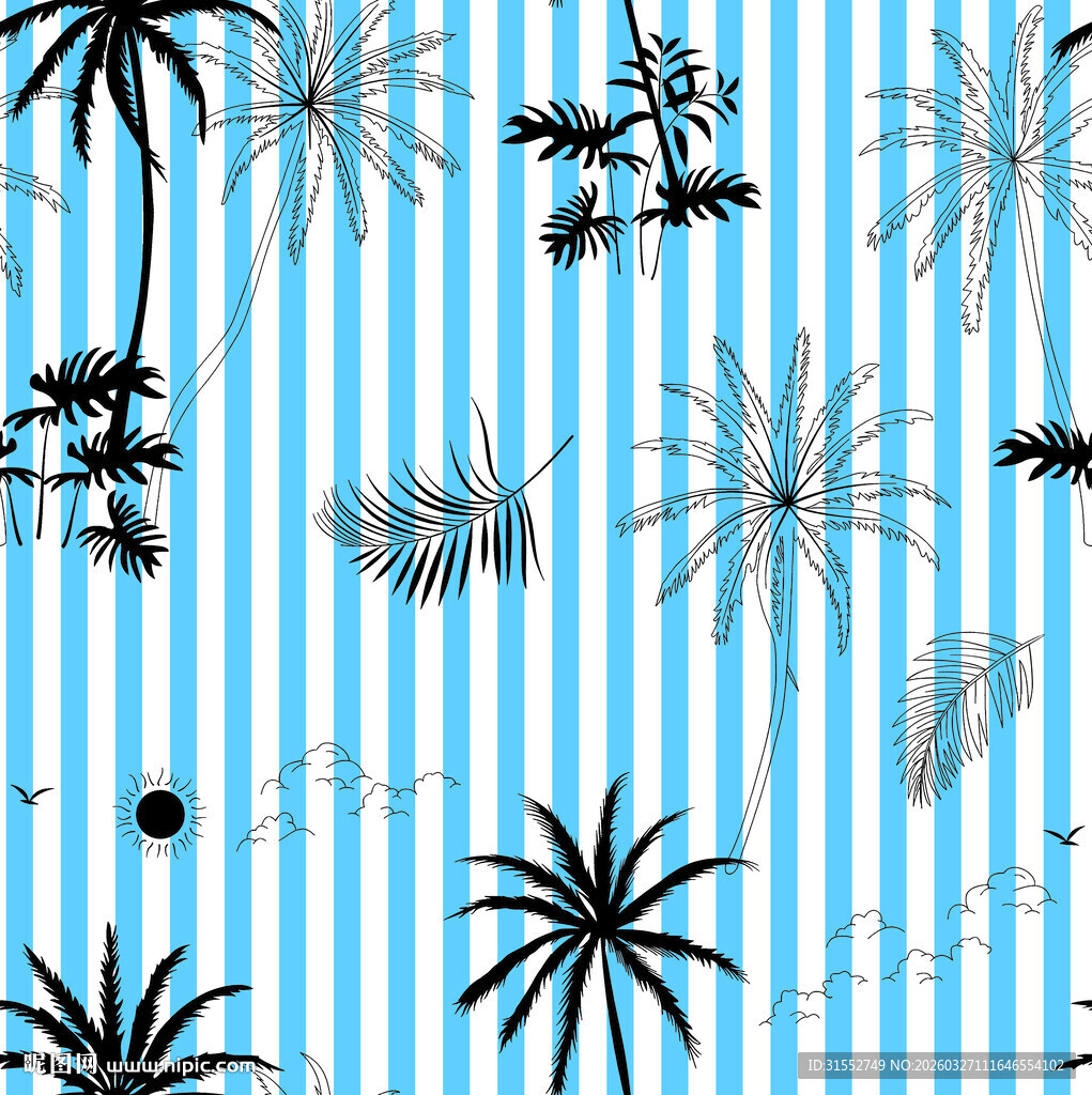 蓝底热带植物图案设计