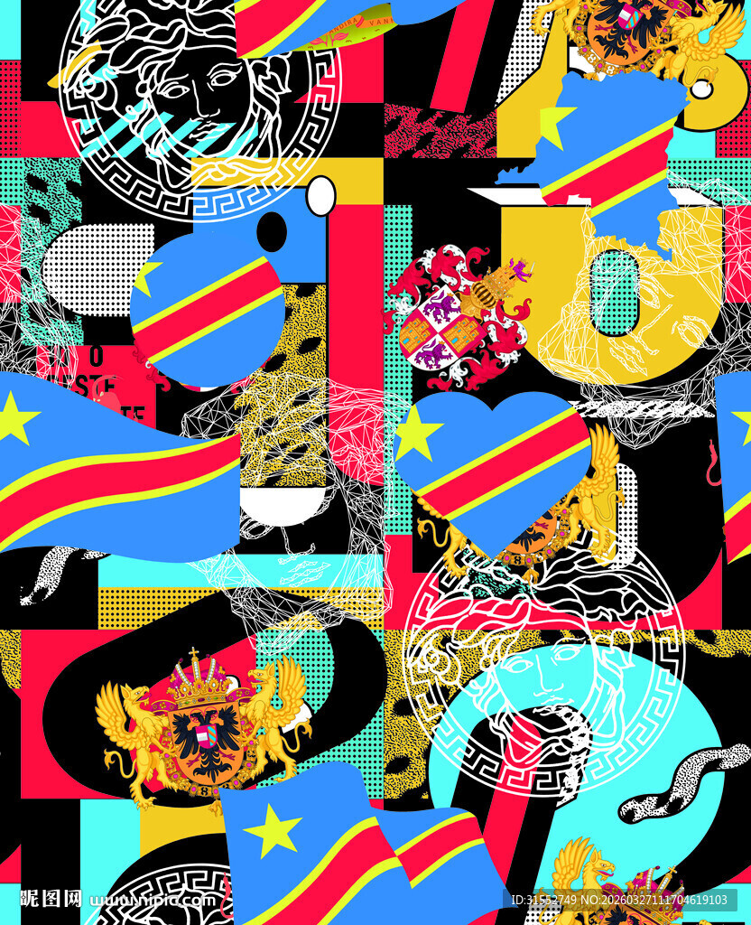 多彩拼贴风动物图案设计