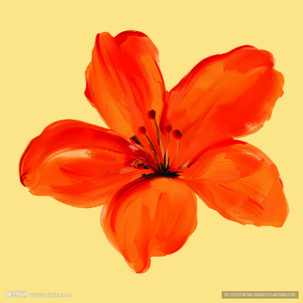 橙红色单朵盛开的美丽花朵