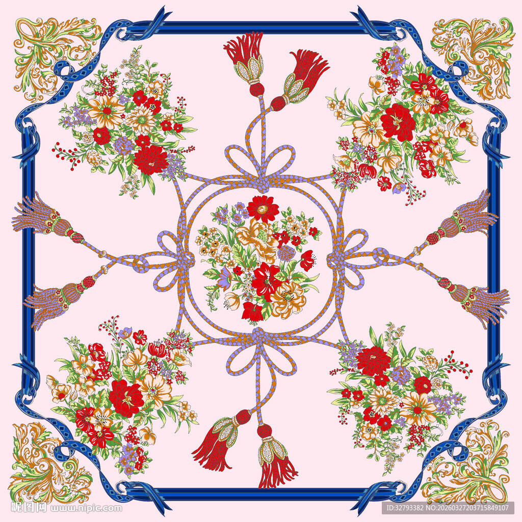 复古花卉几何图案装饰画