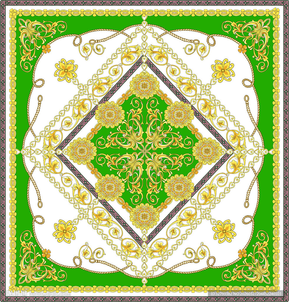 绿白金三色精美几何图案