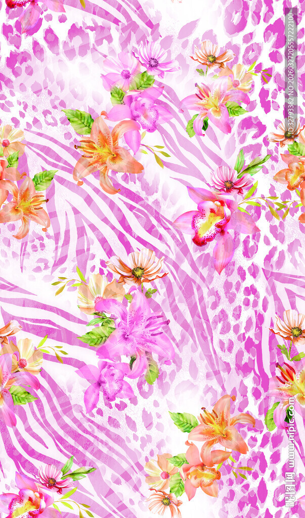 粉色花卉豹纹图案纹理